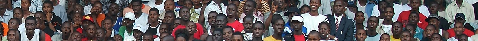 Crowd in Conakry stadium at the RFI Prix des decouverts, Guinea December 2007.