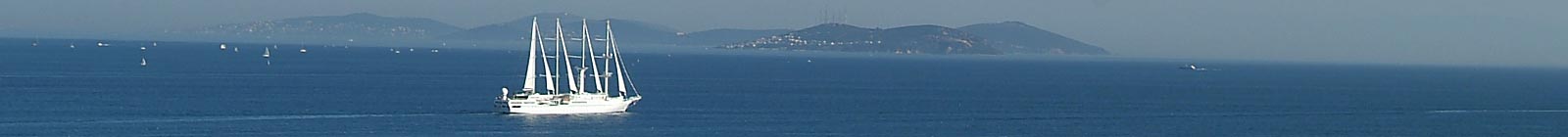 Turkey, white sail boat Bosporus Banner.