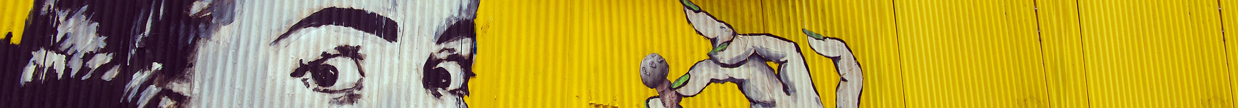 Woman, painted on yellow metal sheets in Valparaiso, Chile - Banner