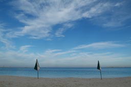 Mersa Matrouh, empty Egypt, beach, parasols, moon.