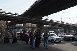 Cairo Pedestrians-traffic under flyover.