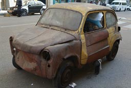 cairo, rusty little, fiat car.