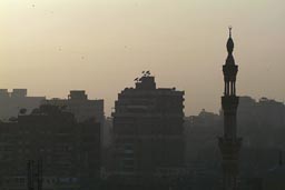 Minaret smog, dusk-Cairo.