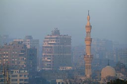 Morning, minaret, smog, Cairo.