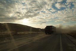 Truck approaches, dust flies, Sinai.