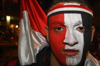 CAN 2010, Cairo Egyptian boy, face painted in Egyptian colours.