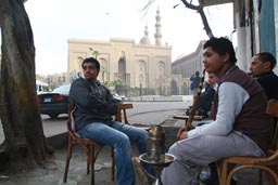 Shisha smoker, cafe, Al-Rifai mosque, Cairo