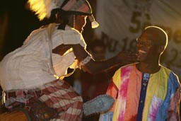 Mamady Keita congratulates boy with djembee, National Percussion Competition Conakry.