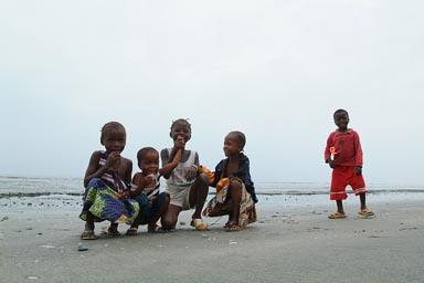 Children on Koba plage beach, Guinee|Guinea Conakry .