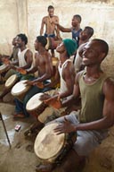 Drummers, Djembe players, Percussion in Conakry, rehearsal.