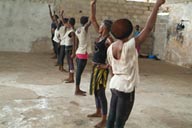 Yelika in front, the rest of the girls behind in a row, African Contemporary Dance Guinea.