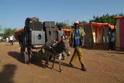 Sound and Speakers carted to stage by donkey..