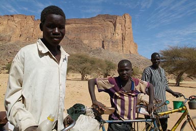 Dogon boys on bicycles near Boni, Mali. Ouro Nguerou.