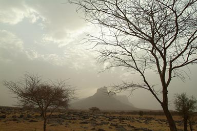Morning is overcast, harmattan thickness, no visinility to Mount Hombori.