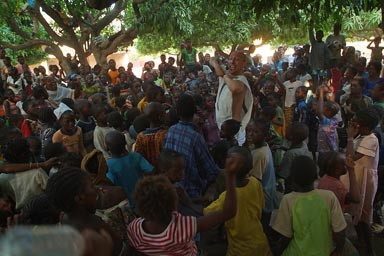 Toma in the crowd of Malian children.