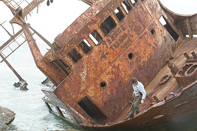Hasna decending from a ship wreck on the Dakhla peninsual