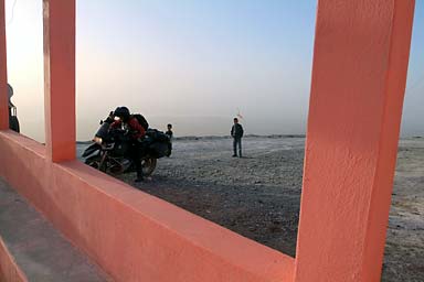 Mike's bike  at dusk in front of the gite d'Azneg