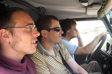 Michael, Eddie, myself in front of Land Rover