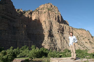 ms morning in front of rock face