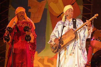 Maalem Mustapha Bakbou  and one band member with krakeb
