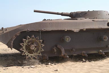 Tank on top of Blach Blanche, Western Sahara.