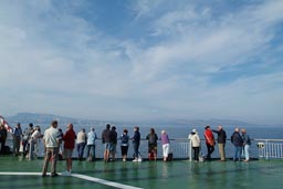 Ferry Ajacciou/Marseille, Calanques de Marseille/Cassis, people watching from railing.