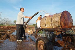 Water from hose pumped out of the ground, Doukala in Morocco in January.