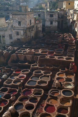 Fes, Chouara tannery, ash thrown in the dye