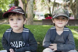 After telling them off for running too far away, Plazza Espagna, Madrid, my twin boys Daniel and David.