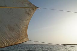 Sailing back, in pirogue, evening colours, Casamance.