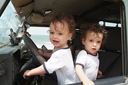 Twins behind volant, Djembering beach.