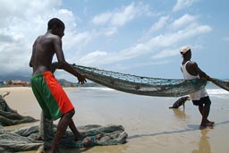 Fishermen on Lumley beach, Freetown, Sierra Leone.