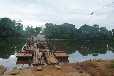 Hand pulled 50 year old ferry, Sierra Leone.