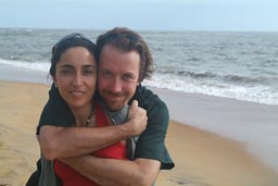 Angela Calheiros, Christian Burnel, Filmmaker, in Cece beach, Monrovia, Liberia