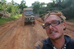 Second time 6-wheeled Land Rover stuck, jungle around.