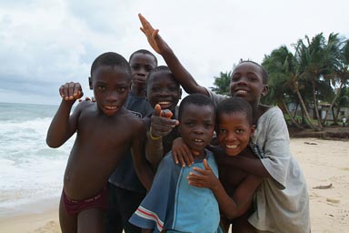 Harper, Liberia, African children on beach, close up.