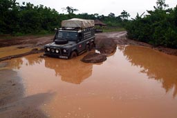 Pot hole, 6x6 Land Rover Defender stuck.