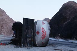 Tank wagon-trailer, accident, Sinai, Egypt.