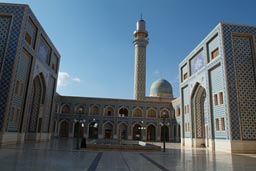 Blue and white shiny mosque.