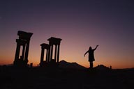 Suilhuette of lady on stone, Palmyra. Syria.