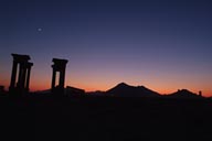 Tetrapylon and mountains, night, Palmyra Syria.