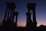 Tetrapylon and moon, Palmyra. Tetrapylon and moon, Palmyra.