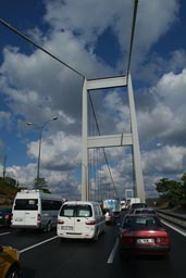 Traffic on Fatih Sultan Mehmed Bridge.