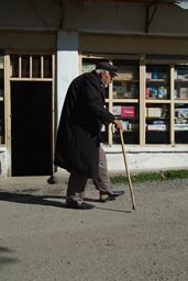 Old man on stick, Camlikaya village, Turkey.