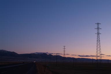 Approaching Erzurum at dusk, citylights.