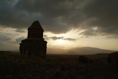 Ani, St. Gregory of the Abughamrents. Sunset behind clouds.