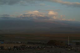 Minaret, village on foot of cloudy Mount Ararat, Eastern Turkey.