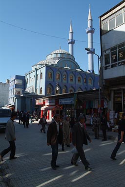 Modern Van street and mosque Turkey.