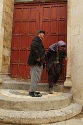 Old man shows us the mosque, former church. Gaziantep.