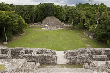 View onto placa from Caana, called sky place in Maya. Caracol, Belize.